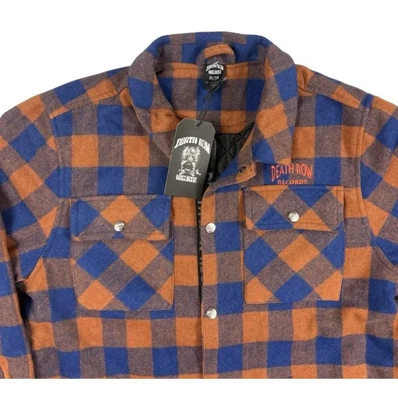 Death Row Records Flannel Jacket Mens XL Wool Blend Plaid Snoop Dogg Blue Orange
